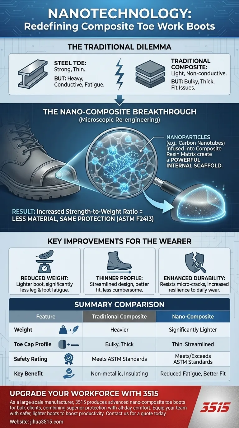How does nanotechnology improve composite toe work boots? Achieve Lighter, More Comfortable Protection Visual Guide