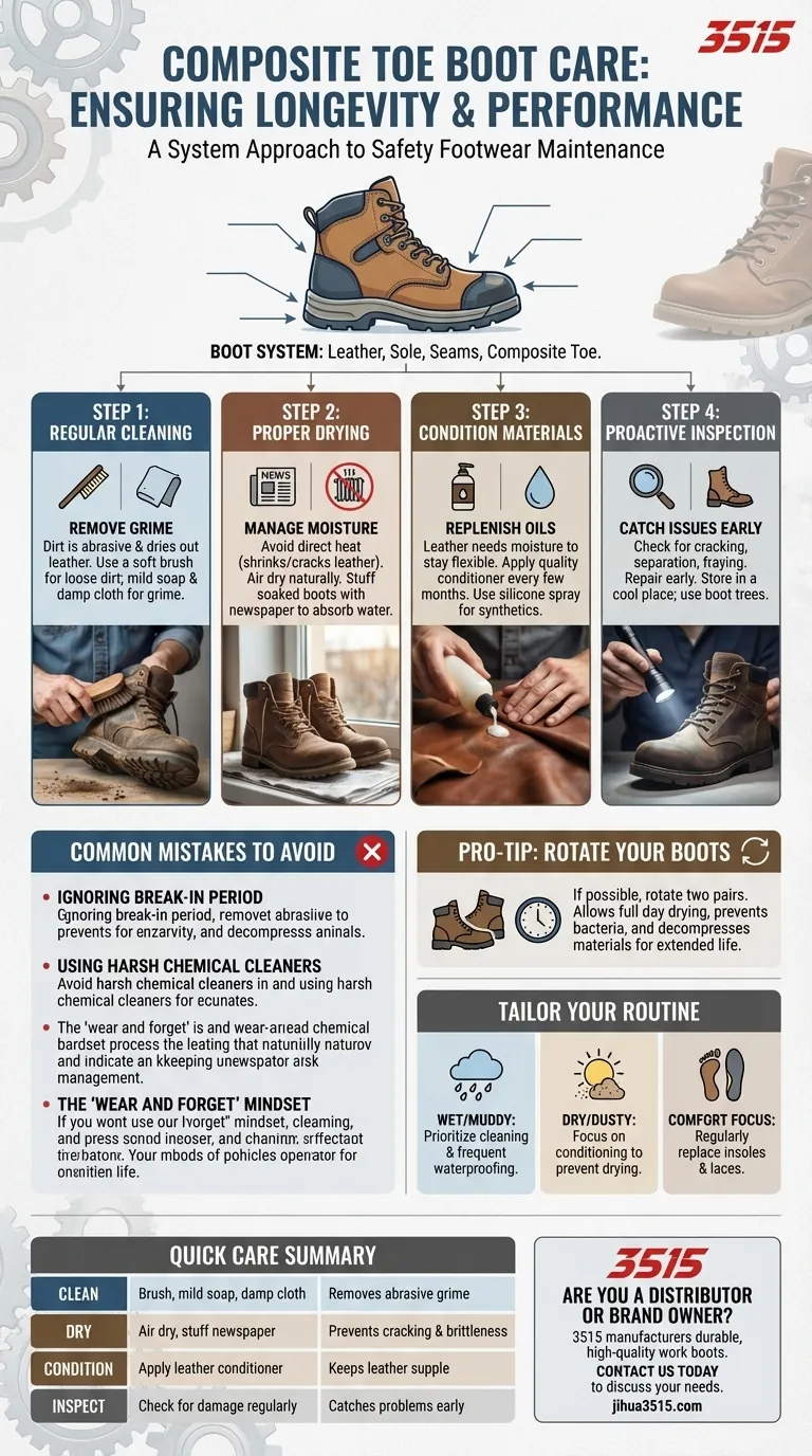 Wie pflegt man Arbeitsstiefel mit Verbundkappe, um ihre Langlebigkeit zu gewährleisten? Ein 4-Schritte-Leitfaden für maximale Haltbarkeit Visuelle Anleitung
