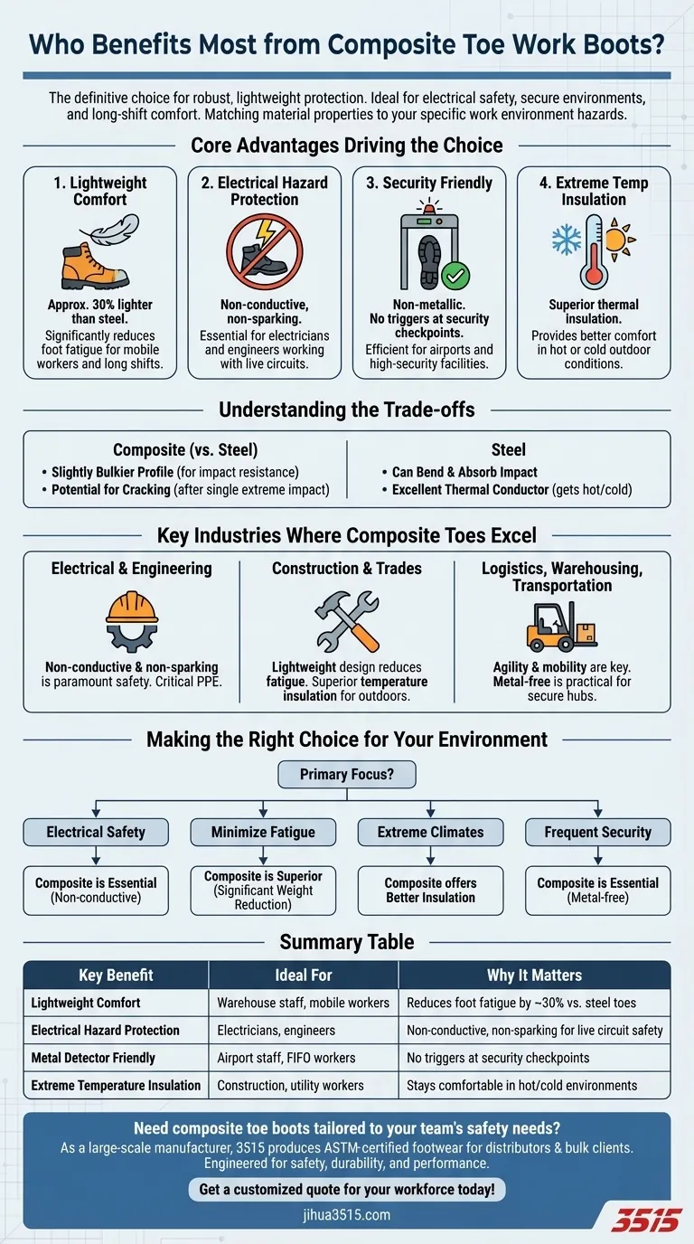 What types of workers benefit most from composite toe work boots? Ideal for Electricians & Outdoor Pros Visual Guide