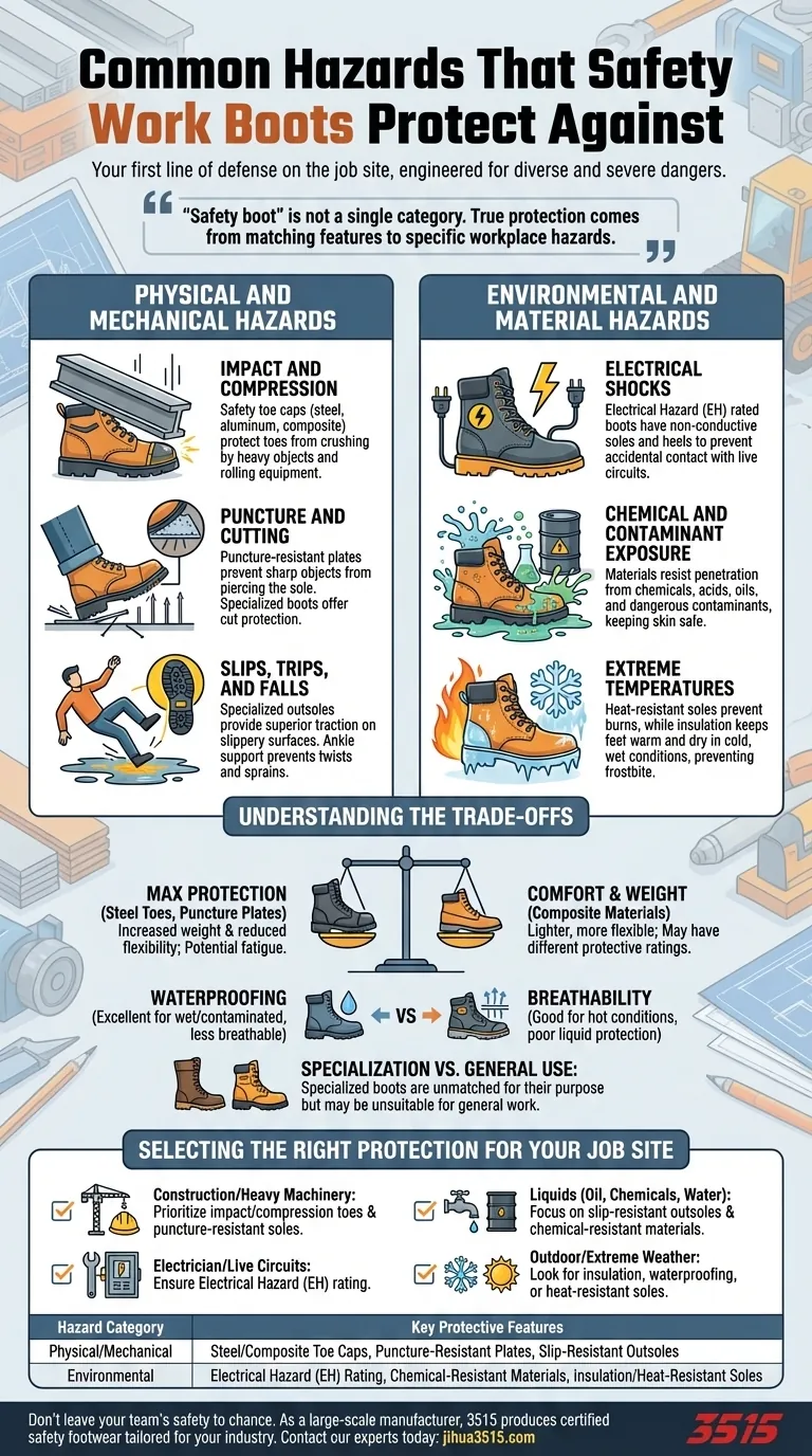 Quali sono i pericoli comuni da cui proteggono gli scarponi da lavoro di sicurezza? Protezione essenziale per il tuo cantiere Guida Visiva