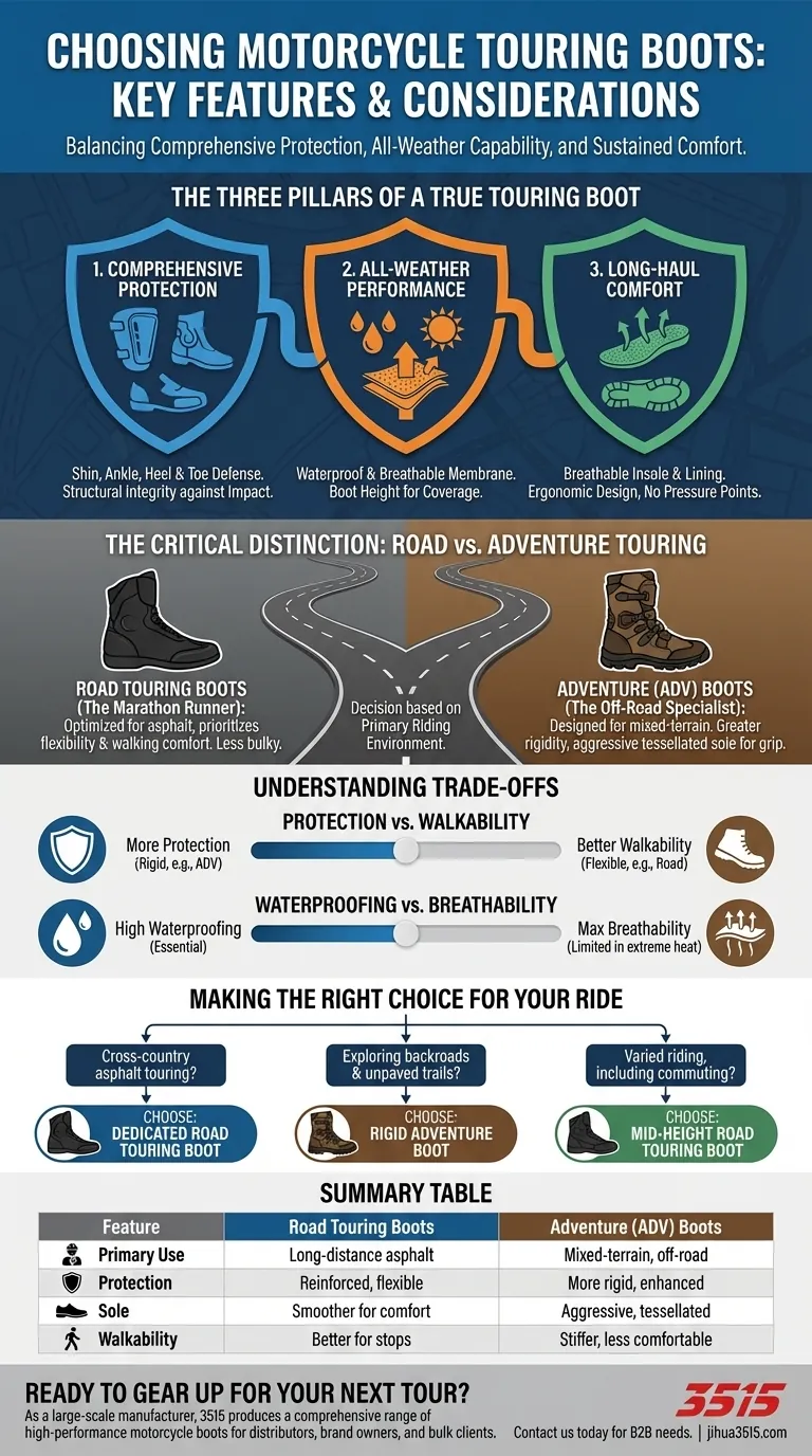 Was sind die wichtigsten Merkmale, die bei der Auswahl von Motorrad-Tourenstiefeln zu beachten sind? Straße vs. ADV erklärt Visuelle Anleitung