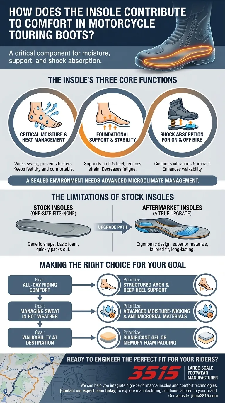 How does the insole contribute to comfort in motorcycle touring boots? Maximize Your Ride's Endurance Visual Guide