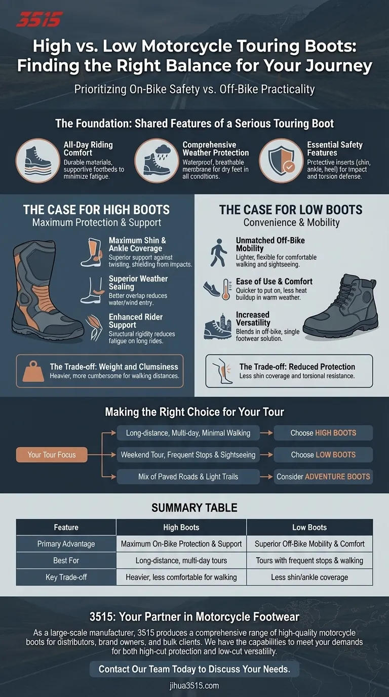 오토바이 투어링 시 하이 부츠와 로우 부츠의 장점은 무엇인가요? 라이딩에 맞는 보호 장비를 선택하세요. 시각적 가이드