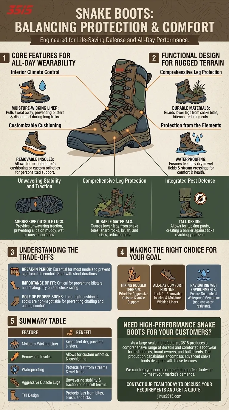 ヘビブーツにはどのような快適性と機能性が組み込まれていますか？一日中快適で、険しい地形に対応できるように作られています ビジュアルガイド