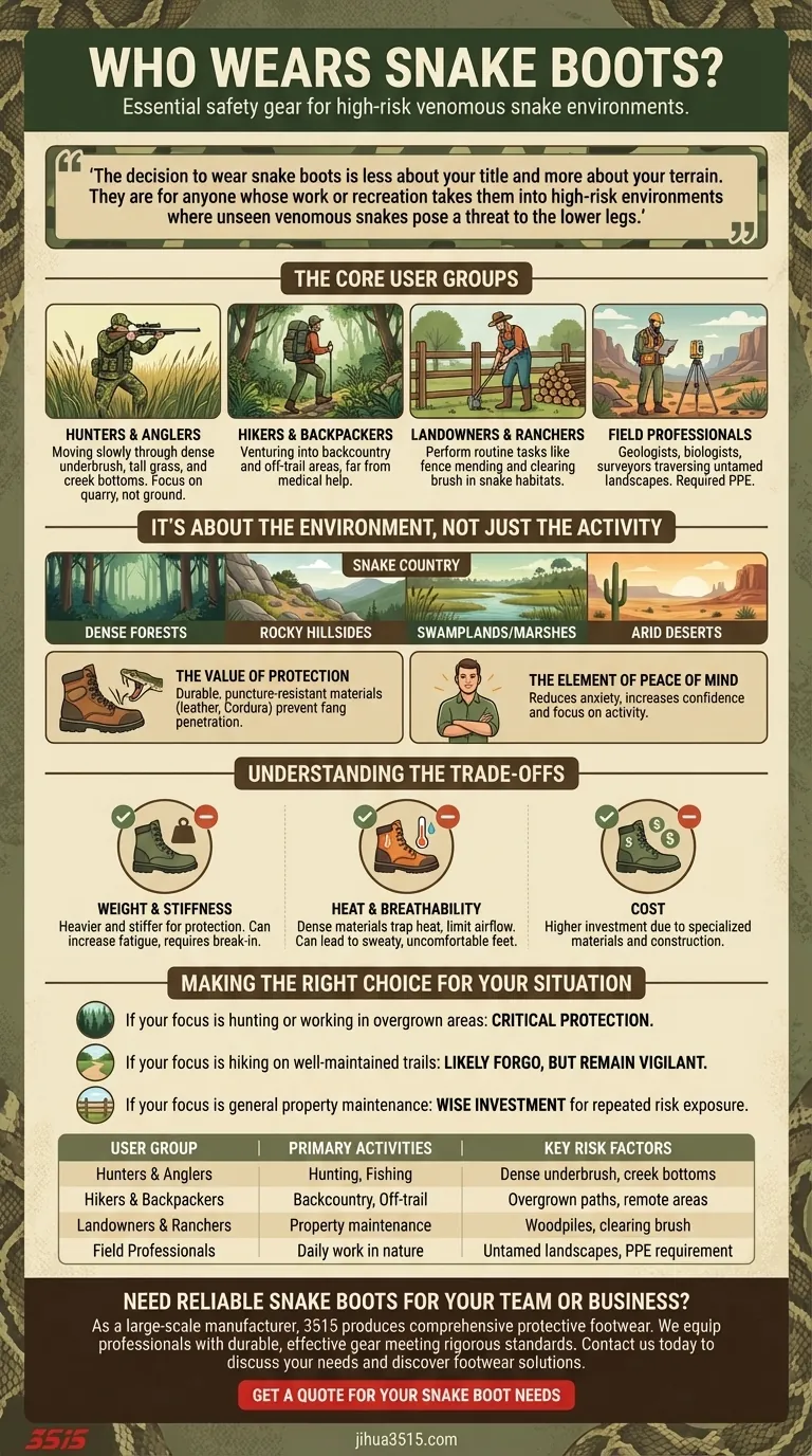 Wer trägt typischerweise Schlangenstiefel? Wesentlicher Schutz für Jäger, Wanderer und Fachleute im Außendienst Visuelle Anleitung