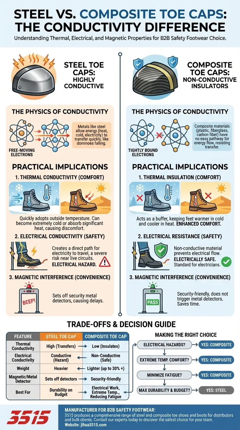 강철 토캡과 복합 토캡의 전도성 주요 차이점은 무엇인가요? 더 안전하고 편안한 옵션을 선택하세요. 시각적 가이드