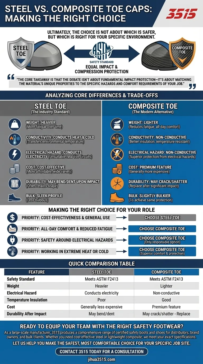 Qual è la conclusione dell'articolo sulla scelta tra puntali in acciaio e compositi? Abbina il tuo lavoro alla sicurezza giusta. Guida Visiva