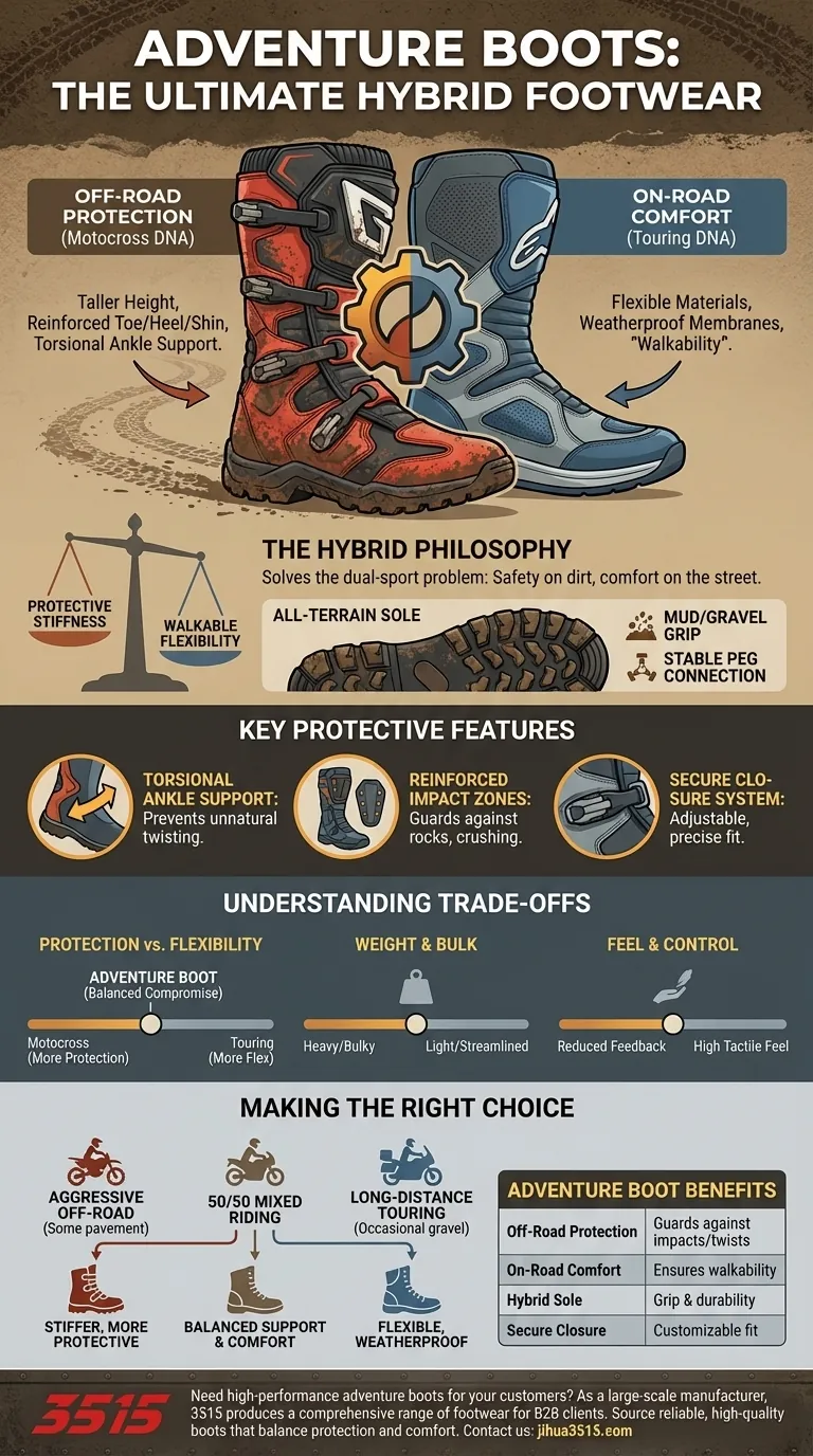 Quelles sont les caractéristiques des bottes d'aventure ? L'hybride ultime pour la conduite sur route et hors route Guide Visuel