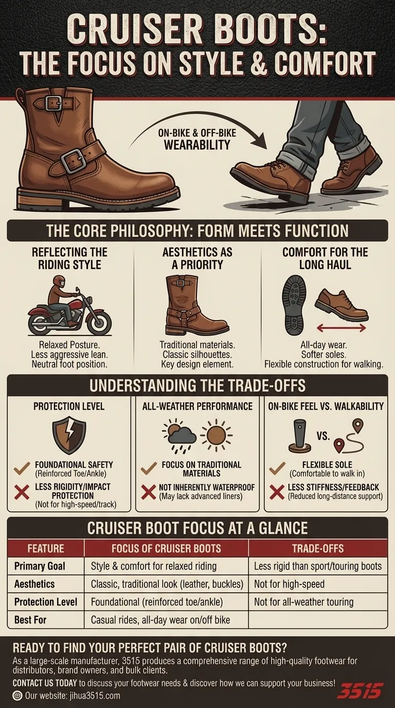 Qual è il focus degli stivali da cruiser? Dare priorità allo stile classico e al comfort quotidiano Guida Visiva