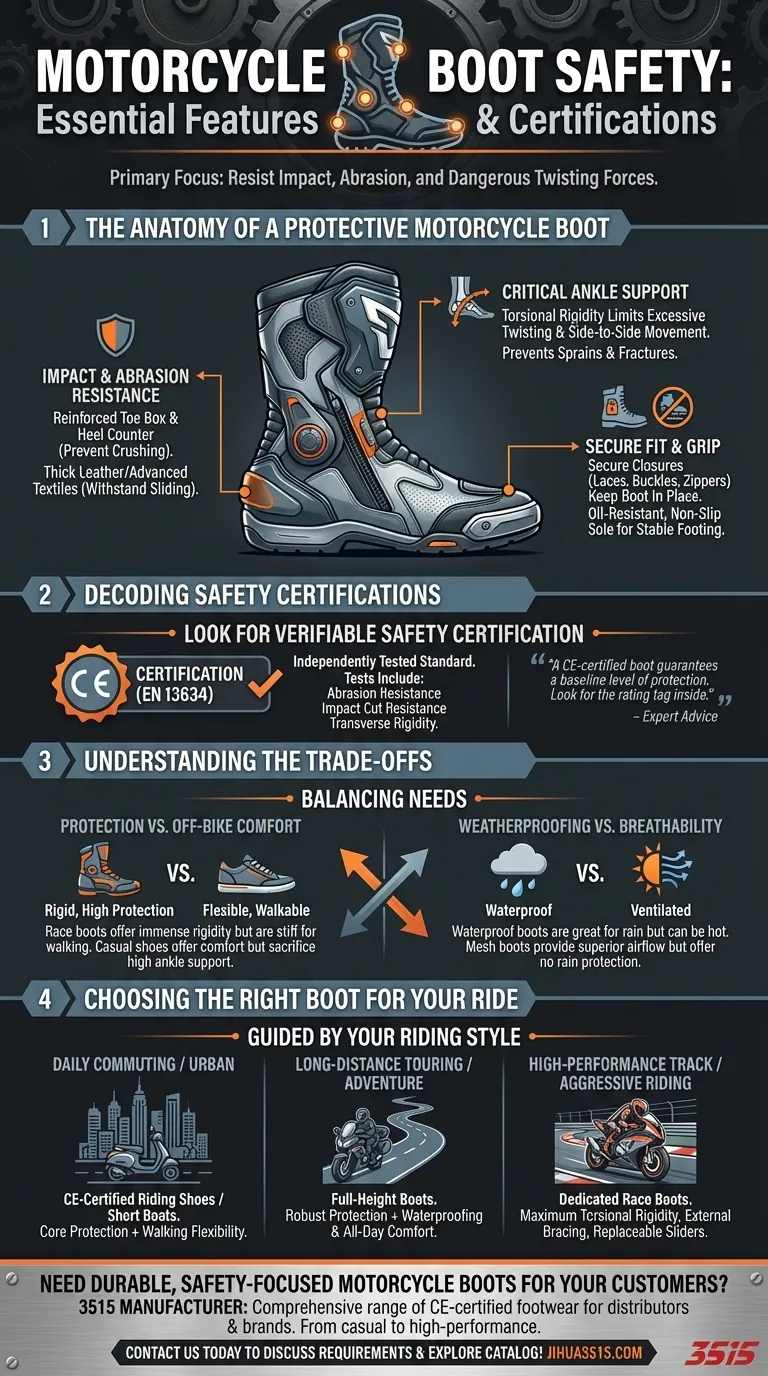 Cosa dovrebbero cercare i motociclisti in termini di caratteristiche di sicurezza negli stivali da moto? Dare priorità alla certificazione CE e al supporto della caviglia Guida Visiva