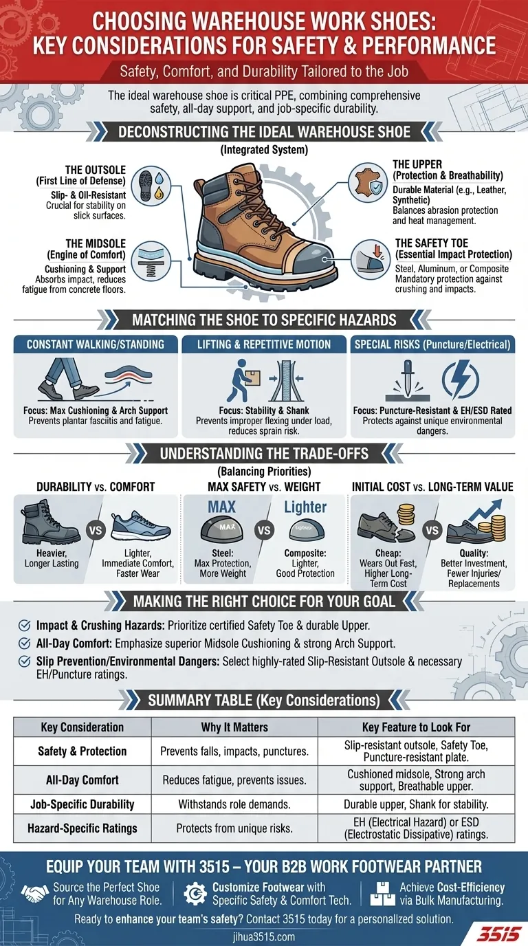 ¿Cuáles son las consideraciones clave para elegir calzado de trabajo para empleados de almacén? Priorizar la seguridad, la comodidad y la durabilidad Guía Visual