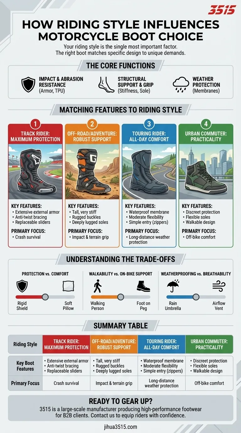 Comment le style de conduite influence-t-il le choix des bottes de moto ? Trouvez votre correspondance parfaite pour la sécurité et le confort. Guide Visuel