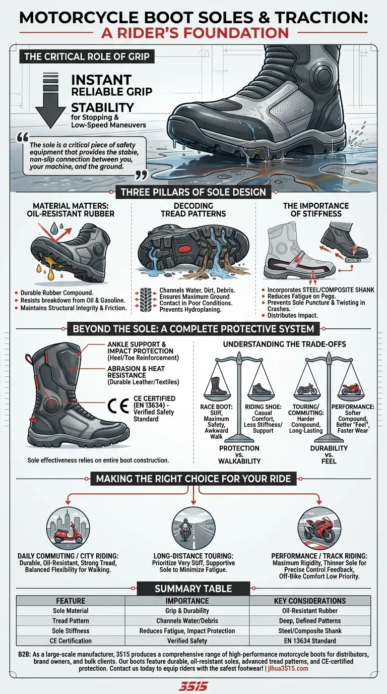 Que doivent considérer les motocyclistes en ce qui concerne les semelles et l'adhérence des bottes de moto ? Maximisez votre adhérence et votre sécurité Guide Visuel