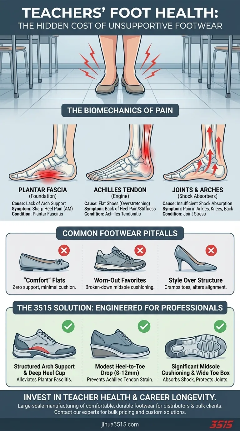 ما هي مشاكل القدم التي يمكن أن يعاني منها المعلمون بسبب الأحذية غير الداعمة؟ منع الألم وتحسين الحركة دليل مرئي
