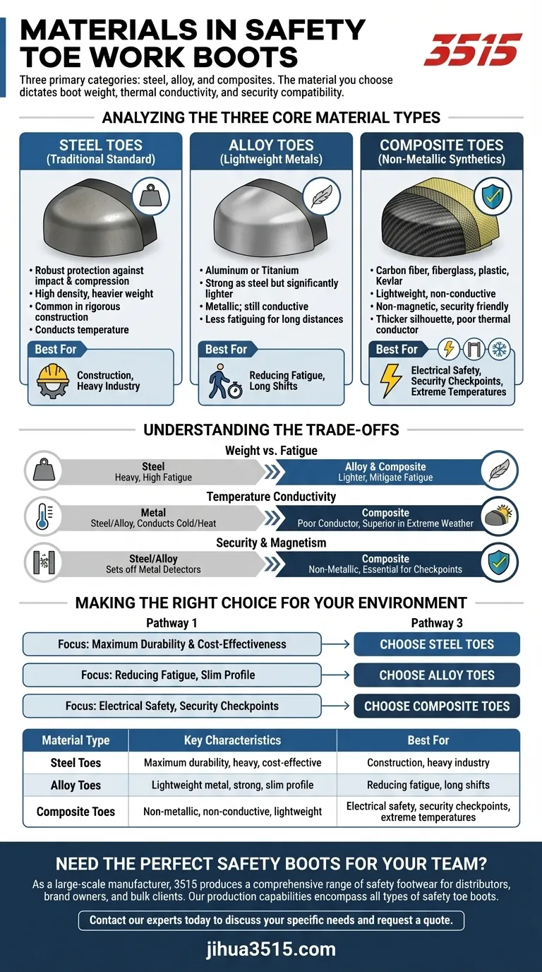 ¿Cuáles son los diferentes tipos de materiales utilizados en la puntera de las botas de trabajo con punta de seguridad? Una guía sobre acero, aleación y composite Guía Visual