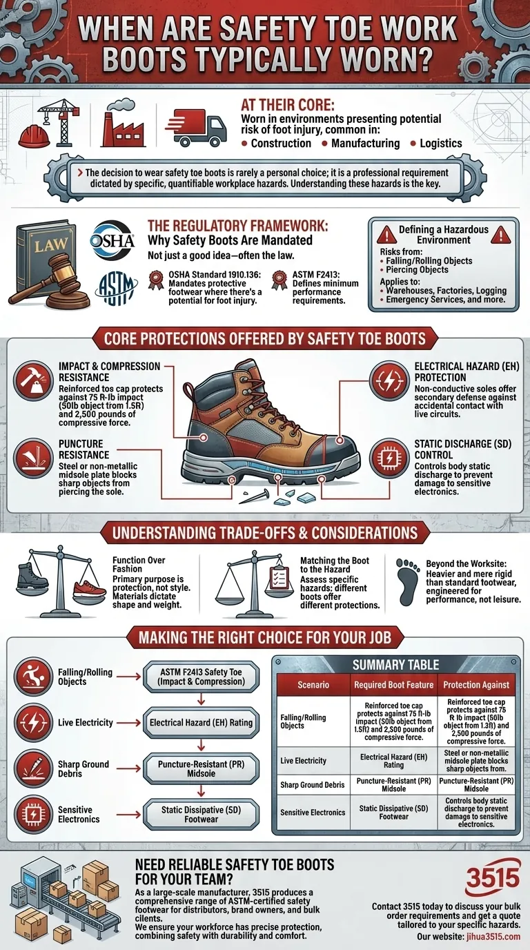 안전 토우 작업화는 언제 일반적으로 착용하나요? 고위험 직무를 위한 필수 보호 장치 시각적 가이드