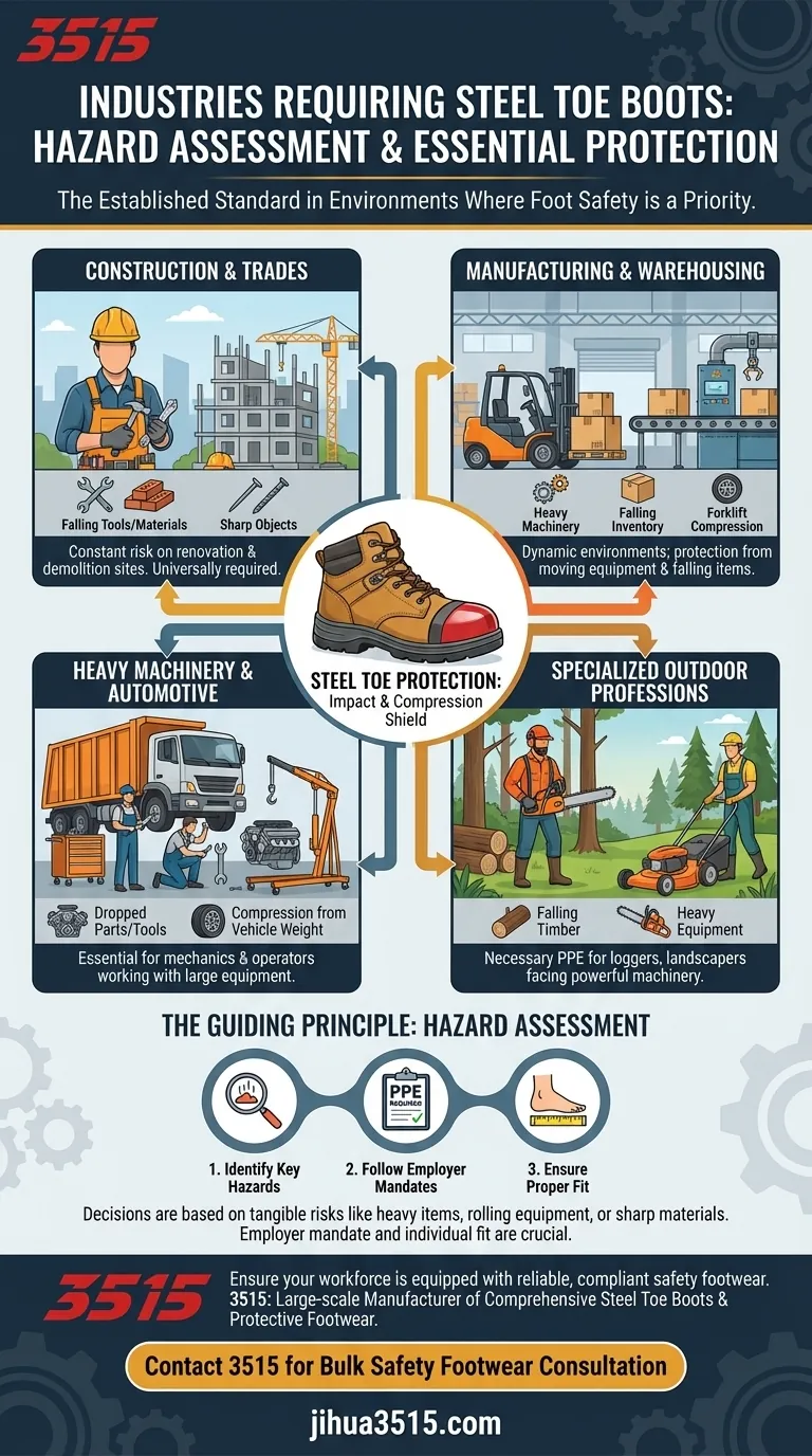 Quali settori utilizzano comunemente gli stivali con punta in acciaio? Protezione essenziale per i piedi per lavori ad alto rischio Guida Visiva