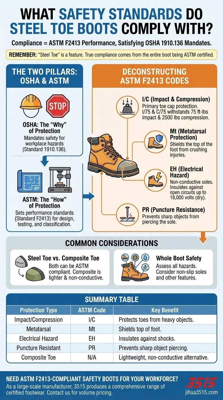 钢头靴符合哪些安全标准？了解 ASTM F2413 和 OSHA 1910.136 图解指南