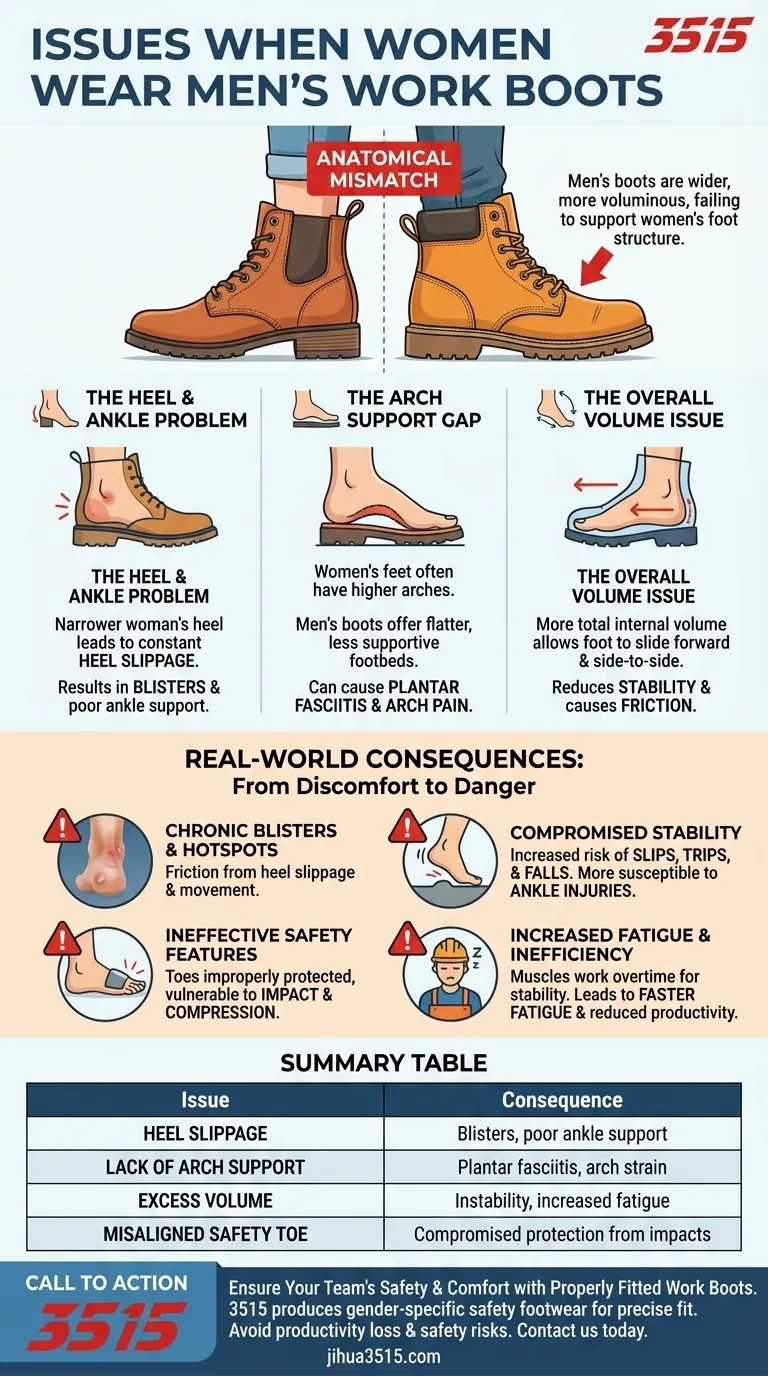 ما هي المشاكل التي يمكن أن تنشأ عند ارتداء النساء لأحذية العمل الرجالية؟ تجنب الألم ومخاطر السلامة دليل مرئي