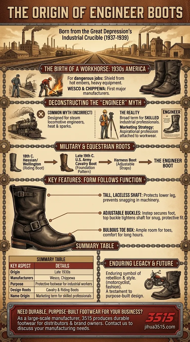엔지니어 부츠의 기원은 무엇인가요? 산업 노동자를 위해 1930년대에 탄생 시각적 가이드