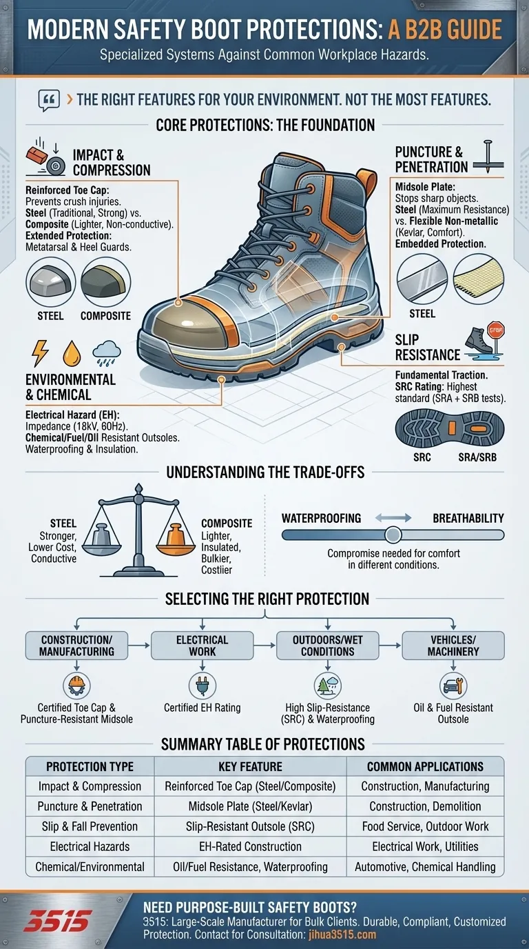 现代安全靴提供哪些常见的防护功能？为您的工作场所找到合适的个人防护装备 图解指南