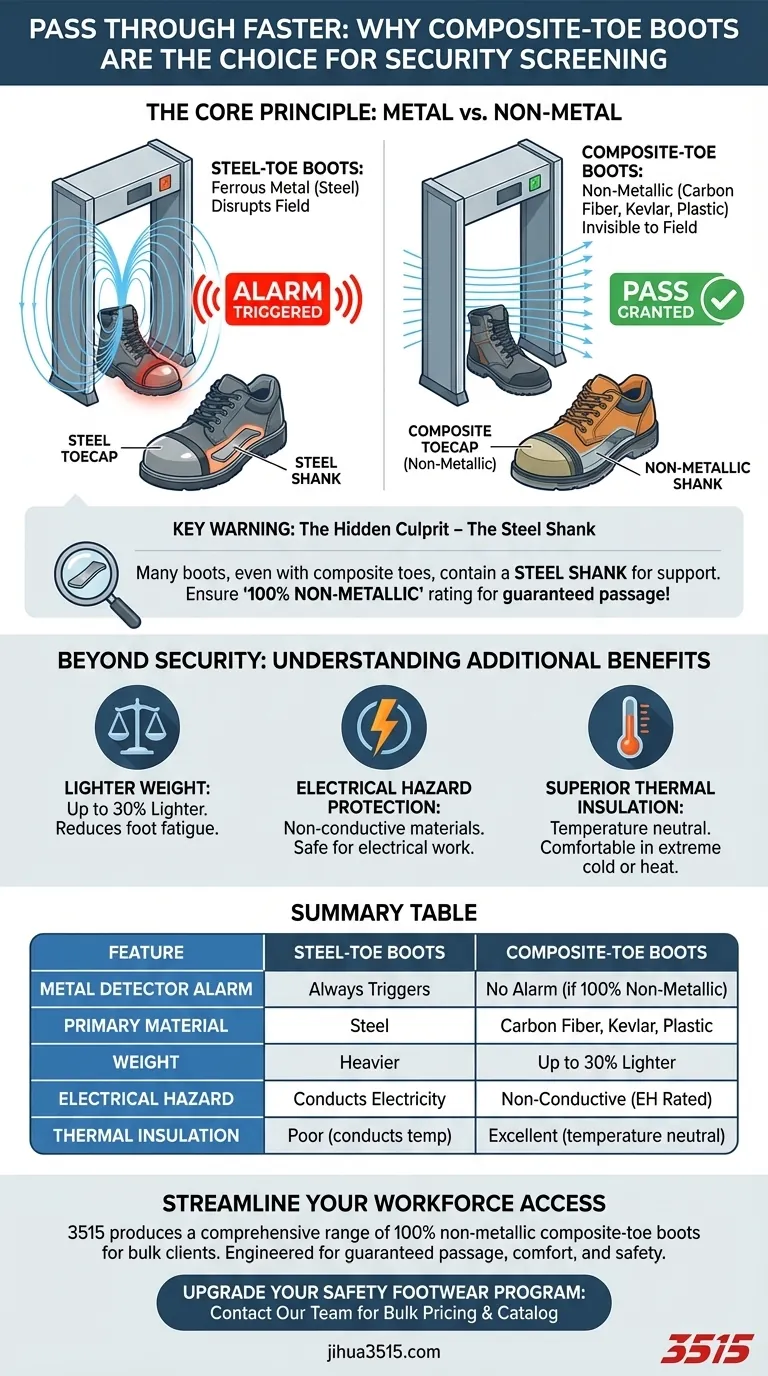 Por que as botas com biqueira de compósito podem ser uma escolha melhor para passar por detetores de metais? Garanta a Eficiência do Ponto de Verificação de Segurança Guia Visual