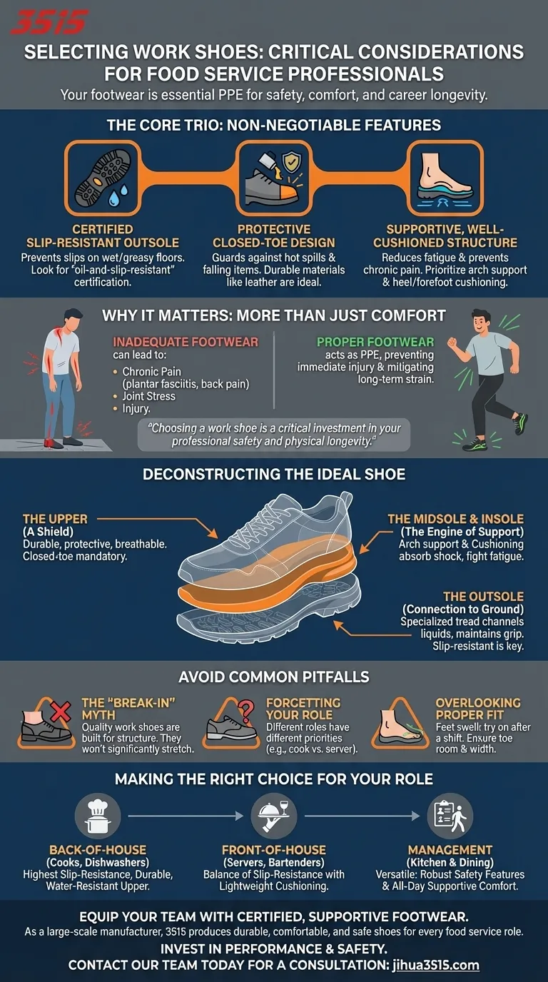 Que doivent prendre en compte les professionnels de la restauration lors de la sélection de chaussures de travail ? Prioriser la sécurité, le confort et la durabilité Guide Visuel