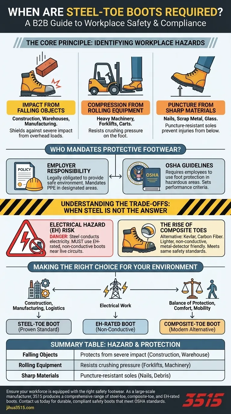 강철 발가락 부츠는 언제 필요하거나 권장되나요? 작업장 발 안전 필수 가이드 시각적 가이드