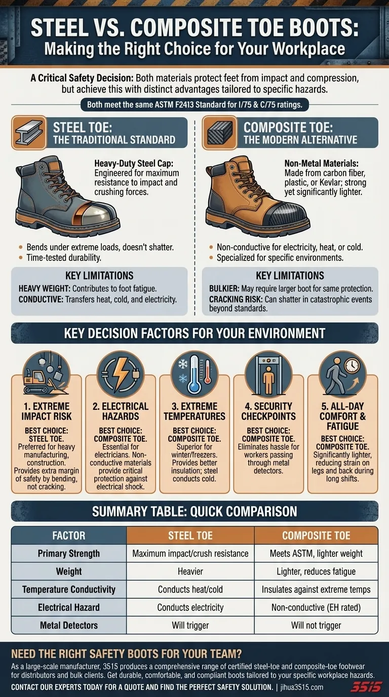 Que faut-il considérer lors du choix entre des bottes à embout composite et à embout en acier ? Faites le bon choix en matière de sécurité Guide Visuel