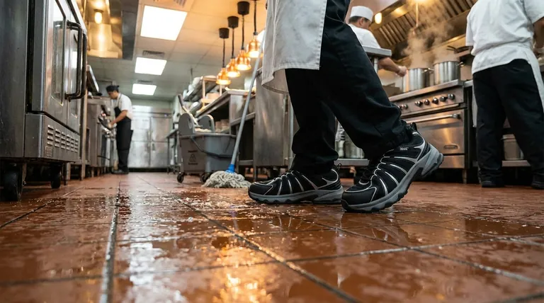 لماذا تعتبر الأحذية المقاومة للانزلاق مهمة في بيئات المطبخ أو المطعم؟ منع الانزلاق والسقوط
