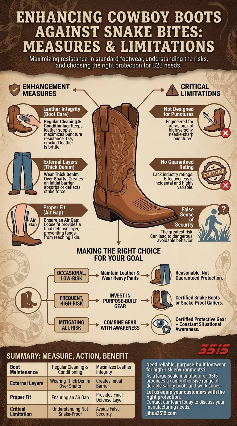 Какие дополнительные меры могут повысить эффективность ковбойских сапог против укусов змей? Максимизируйте защитный потенциал вашей обуви Визуальное руководство