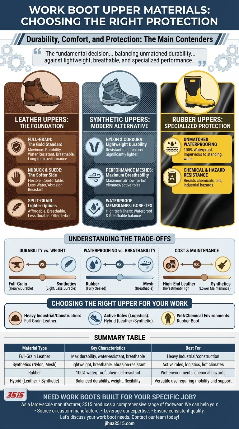 Was sind die Hauptmaterialien für Obermaterialien von Arbeitsstiefeln? Ein Leitfaden zu Leder, Synthetik & Gummi Visuelle Anleitung