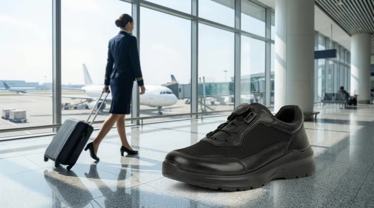 ¿Cuáles son las características clave del calzado para auxiliares de vuelo? Descubre la comodidad durante todo el día y el estilo profesional.