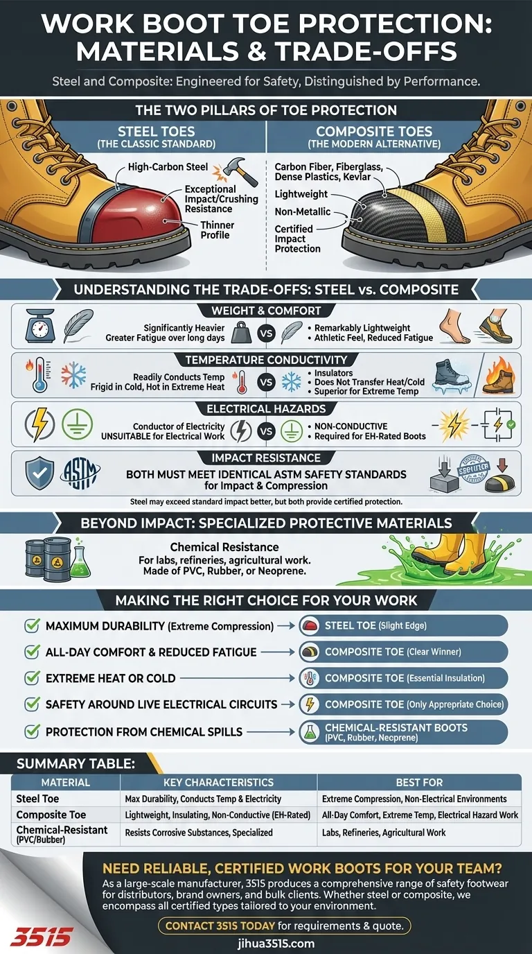 Какие материалы используются для защиты носка в рабочей обуви? Руководство по стальным и композитным защитным носкам Визуальное руководство
