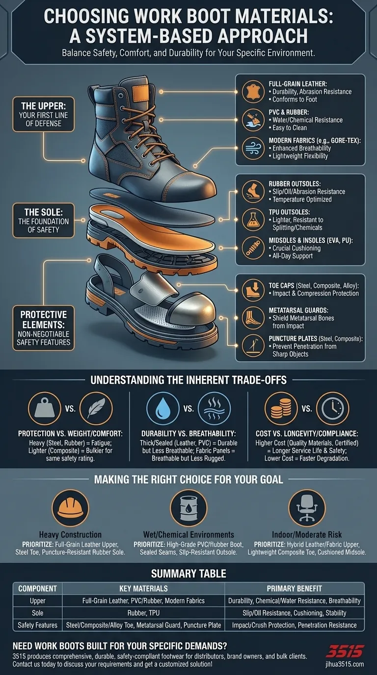 What should be considered when choosing work boot materials? A Guide to Safety & Durability Visual Guide