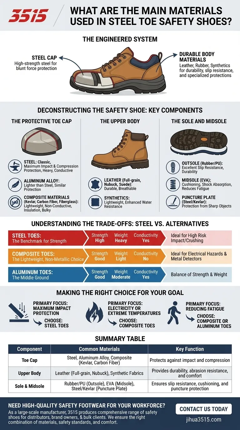 What are the main materials used in steel toe safety shoes? A Guide to Protective Footwear Construction Visual Guide