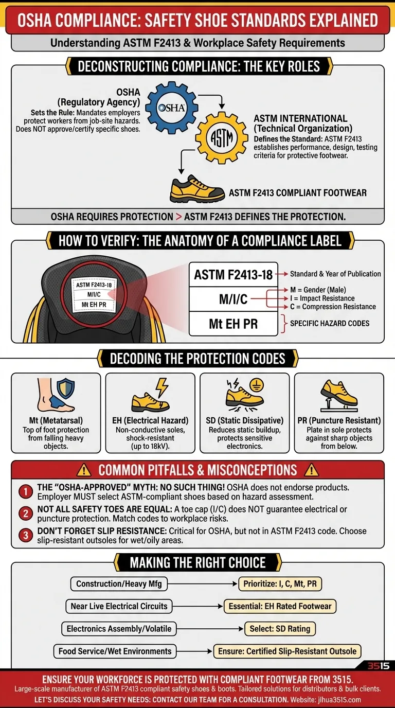 ¿Qué normas deben cumplir los zapatos de seguridad para cumplir con la OSHA? Una guía sobre las etiquetas ASTM F2413 Guía Visual