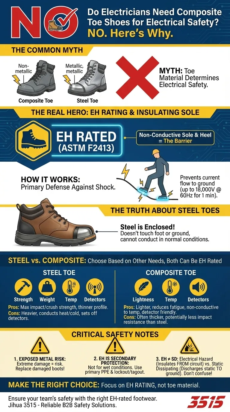 Os eletricistas precisam usar sapatos com biqueira de composite? A verdade sobre calçados com classificação EH Guia Visual