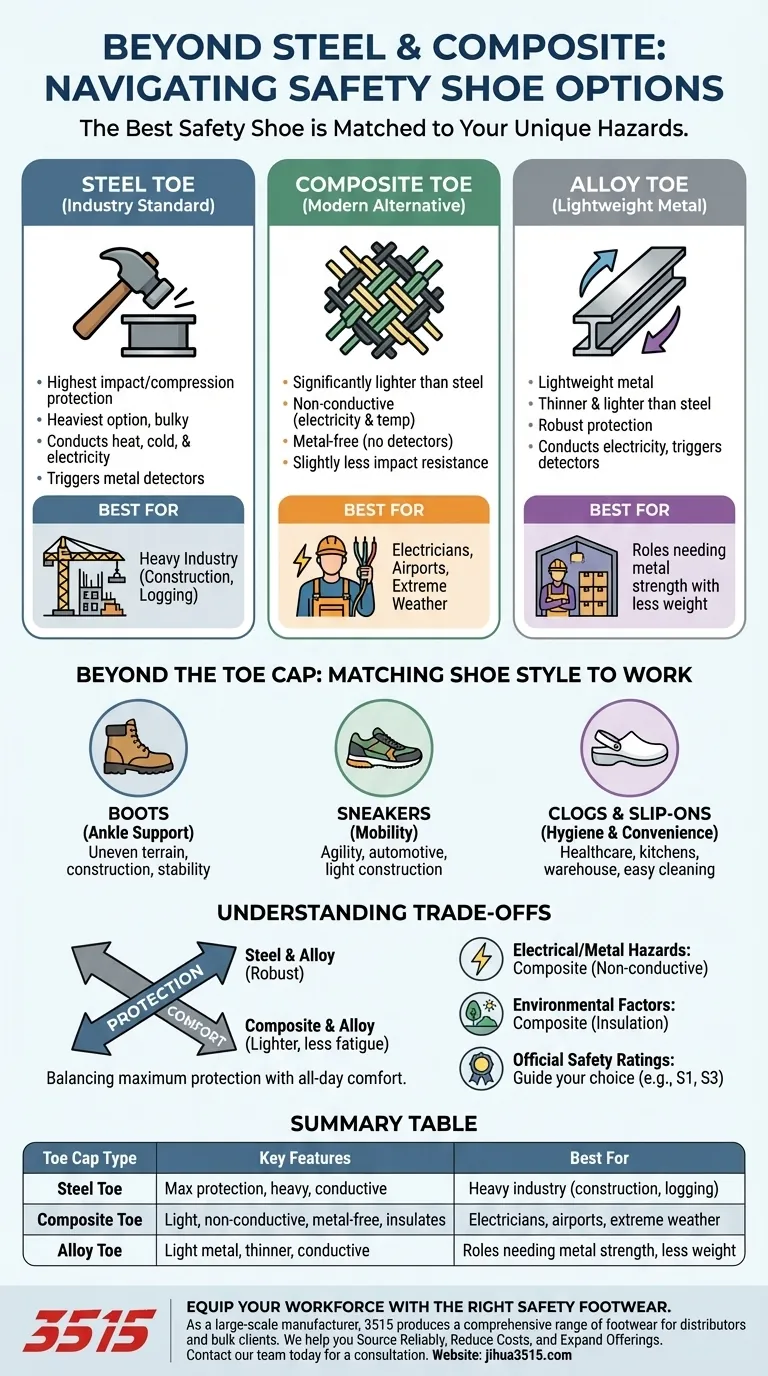 鋼鉄製つま先と複合製つま先は安全靴の唯一の選択肢ですか？3番目のタイプを発見してください。 ビジュアルガイド