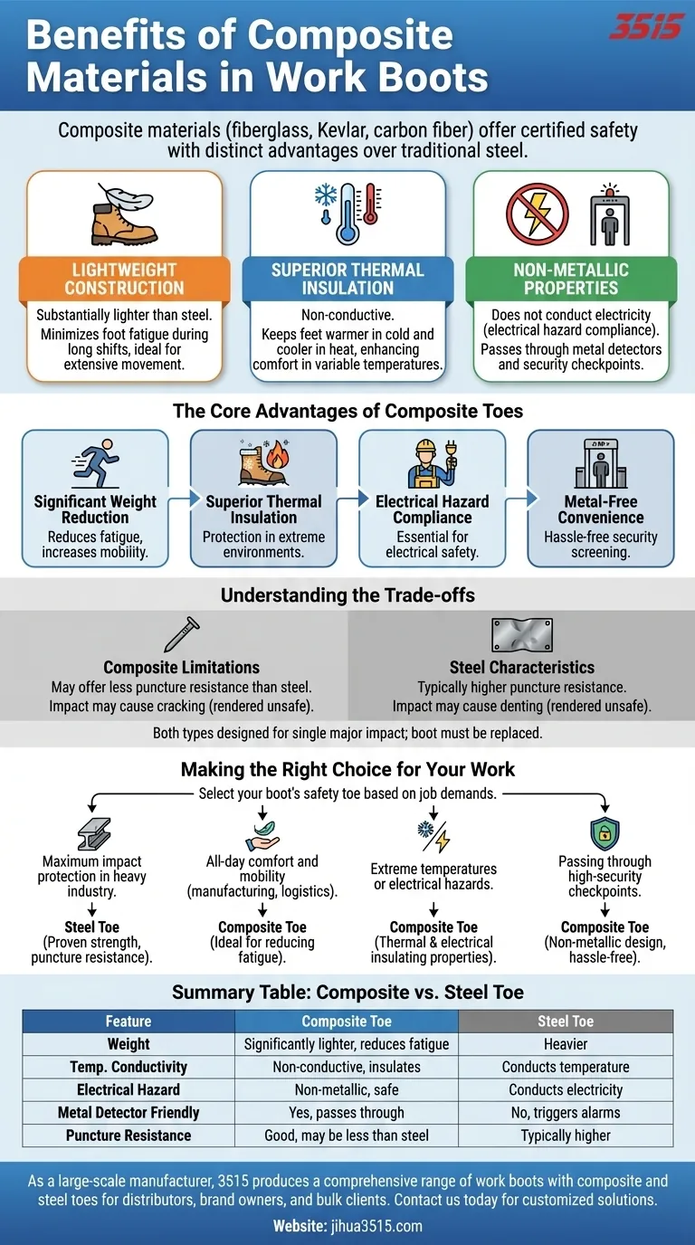 Was sind die Vorteile von Verbundwerkstoffen bei Arbeitsschuhen? Leicht, nichtmetallisch und überlegene Isolierung Visuelle Anleitung