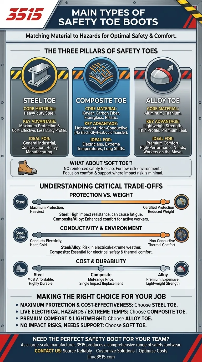 安全つま先ブーツの主な種類は何ですか？ スチール、コンポジット、合金製つま先ガイド ビジュアルガイド