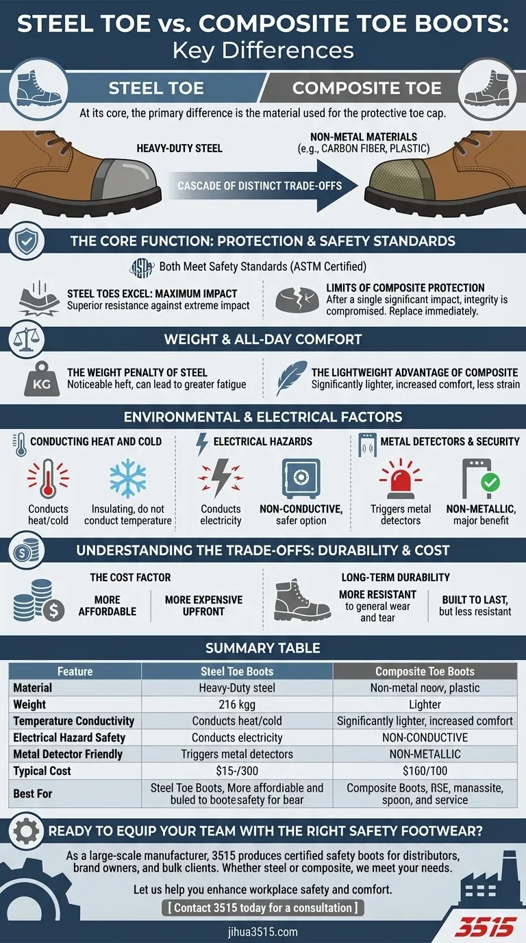 Quali sono le principali differenze tra scarponi con punta in acciaio e scarponi con punta composita? Una guida alla scelta delle calzature di sicurezza giuste Guida Visiva