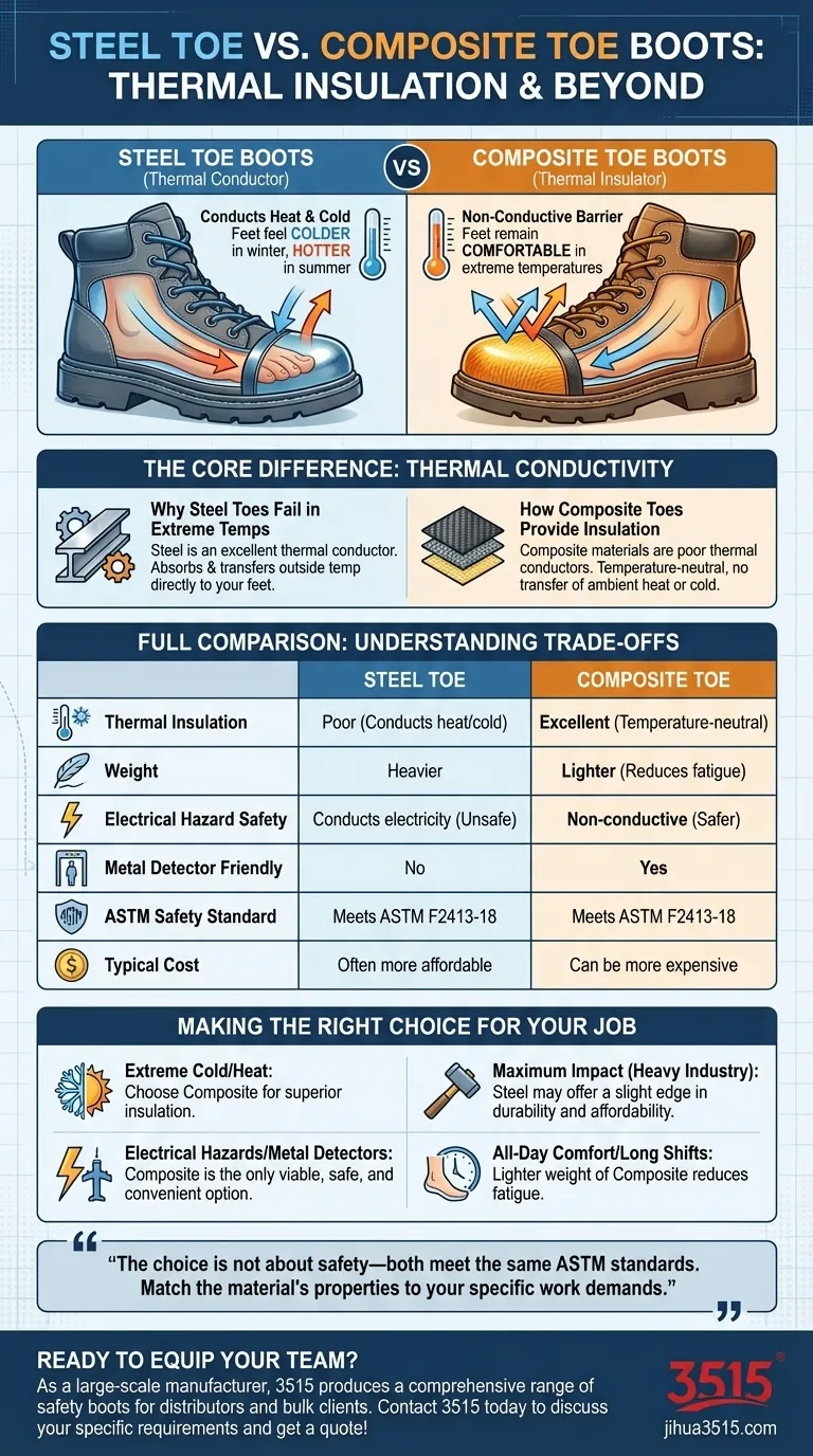¿Cómo difieren las botas de punta de acero y las de punta de composite en aislamiento térmico? Las punteras de composite son aislantes superiores Guía Visual