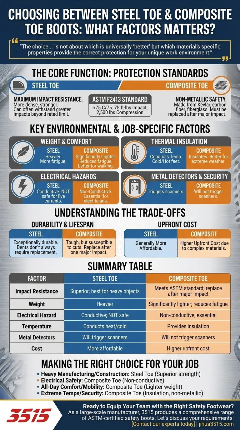 ما هي العوامل التي يجب مراعاتها عند الاختيار بين أحذية السلامة ذات مقدمة فولاذية ومقدمة مركبة؟ دليل مرئي