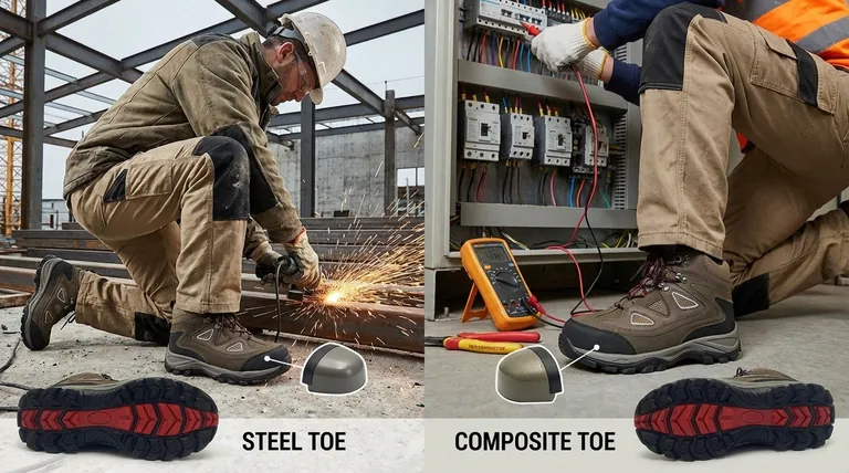 ما هي العوامل التي يجب مراعاتها عند الاختيار بين أحذية السلامة ذات مقدمة فولاذية ومقدمة مركبة؟