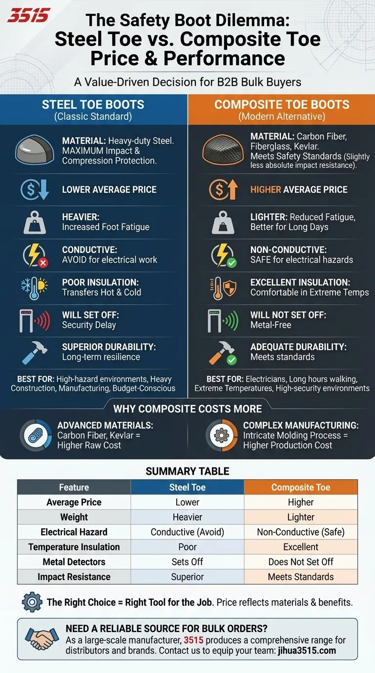 Quelles sont les différences de prix entre les bottes à embout d'acier et les bottes à embout composite ? Un guide pour choisir la bonne botte de sécurité Guide Visuel