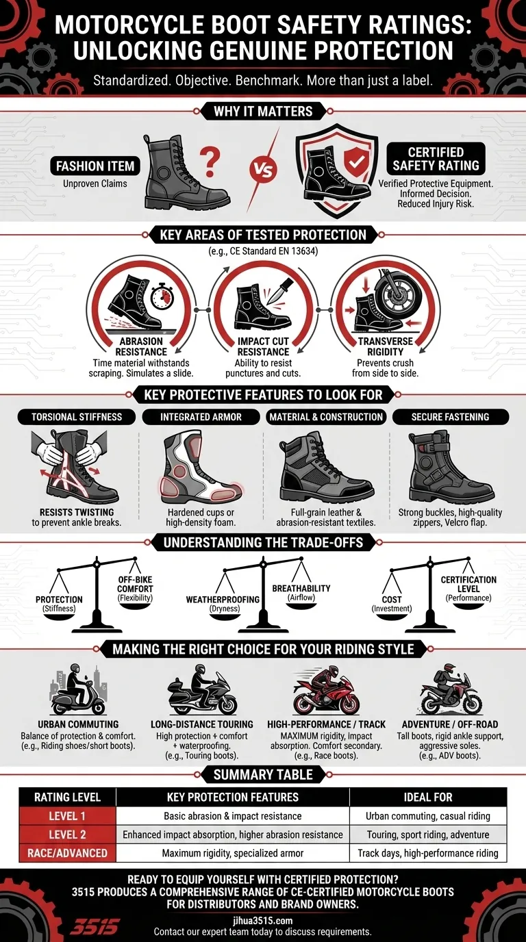 オートバイ用ブーツの安全評価とは何ですか？また、なぜ重要なのでしょうか？すべてのライダーのための必須保護 ビジュアルガイド