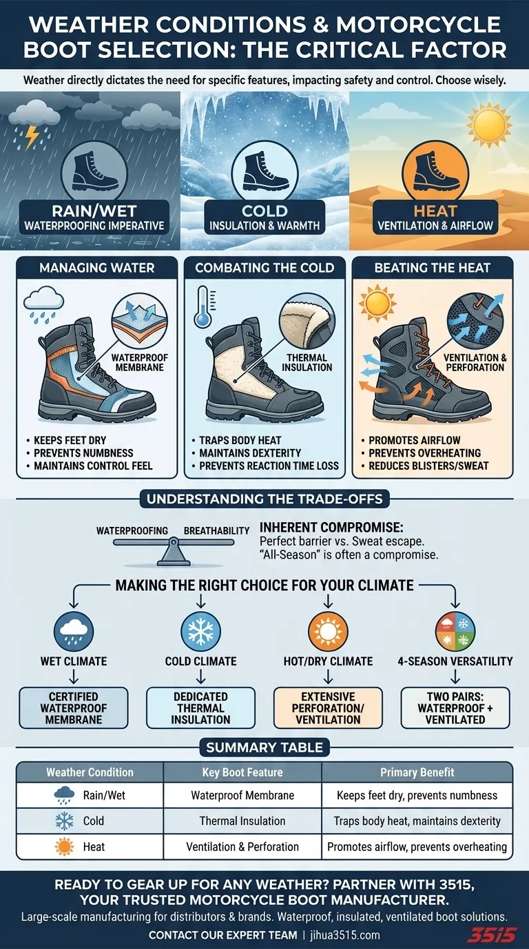 Comment les conditions météorologiques affectent-elles la sélection des bottes de moto ? Choisissez le bon équipement pour la sécurité et le confort Guide Visuel