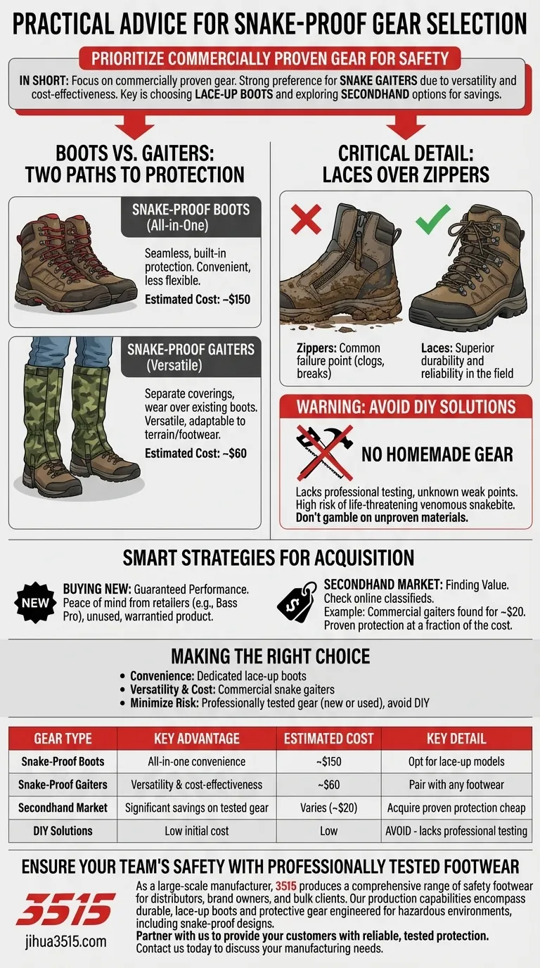 ヘビ対策ギアの選択に関して、どのような実用的なアドバイスがありましたか？究極の安全のために実績のあるギアを優先する ビジュアルガイド