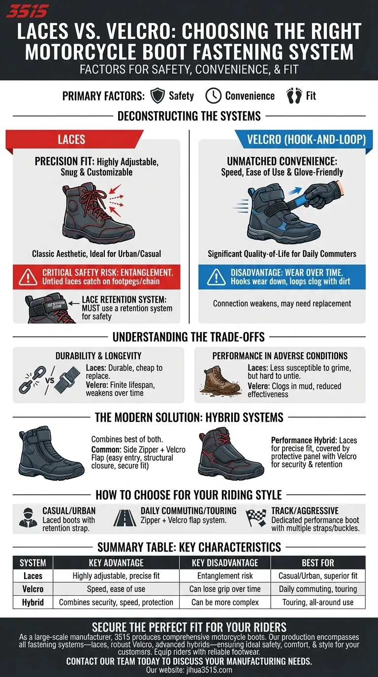 骑手在选择摩托车靴的鞋带或维可牢尼龙搭扣时应考虑哪些因素？找到最适合您的款式。 图解指南